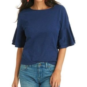 Vineyard Vines Slouchy Ruffle Sleeve Henley blue